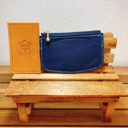 手縫い】 姫路レザー ブルー メガネケース 本革 （送料無料） メガネ