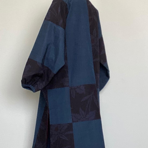 結城紬で作務衣風コート 送料無料【着物リメイク】 その他ファッション