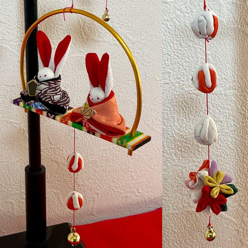 古布うさぎ　吊るし飾り　ひな祭り 吊るし飾り(壁掛け) 古布うさぎ 吊るし雛