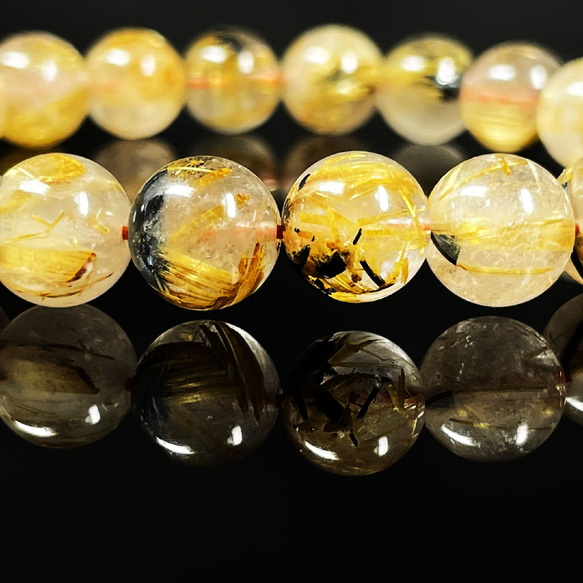 【運気集中!!】お試し価格 現品一点物 太陽放射ルチル ブレスレット １０ミリ ２６ｇ ＯＴＲ４ 金針水晶 天然石 数珠 8枚目の画像