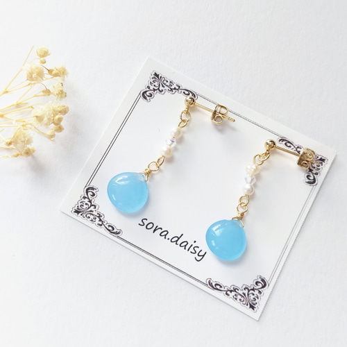 クォーツァイト・淡水パールの天然石スタッドピアス（イヤリング） *6