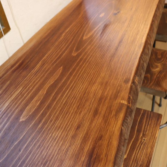 ｗ1565一枚板 ヒノキ カウンターテーブル   カフェ　cafe　店舗什器　ダイニングテーブルアンティーク風 5枚目の画像