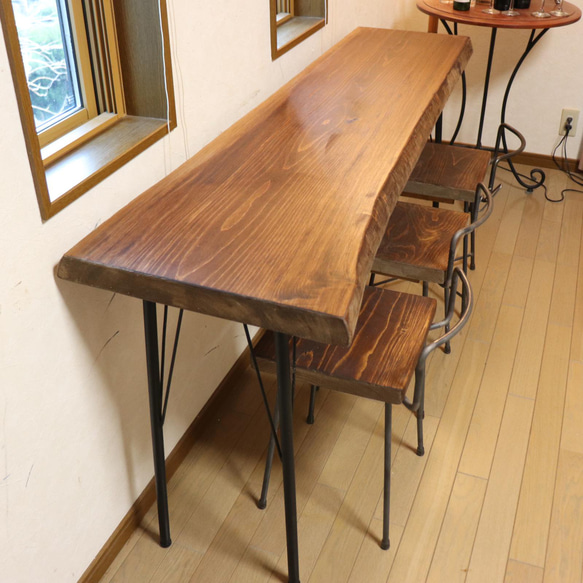 ｗ1565一枚板 ヒノキ カウンターテーブル   カフェ　cafe　店舗什器　ダイニングテーブルアンティーク風 2枚目の画像