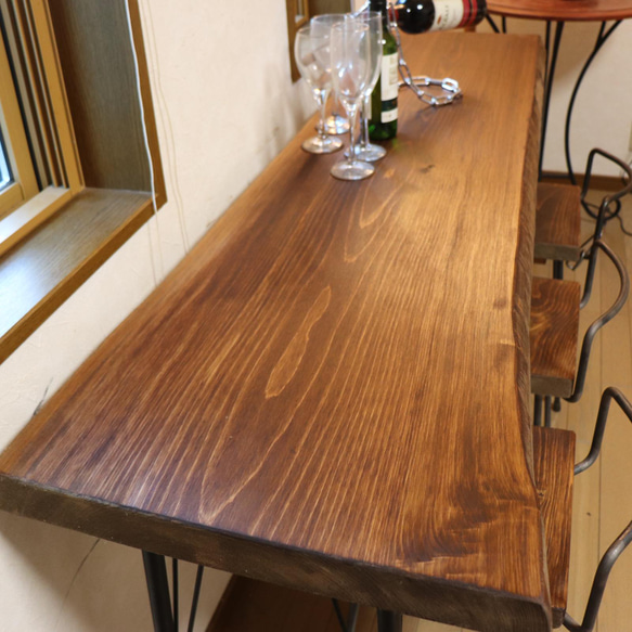 ｗ1565一枚板 ヒノキ カウンターテーブル   カフェ　cafe　店舗什器　ダイニングテーブルアンティーク風 10枚目の画像