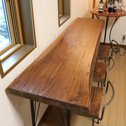 ｗ1565一枚板 ヒノキ カウンターテーブル   カフェ　cafe　店舗什器　ダイニングテーブルアンティーク風 3枚目の画像