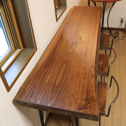 ｗ1565一枚板 ヒノキ カウンターテーブル   カフェ　cafe　店舗什器　ダイニングテーブルアンティーク風 4枚目の画像