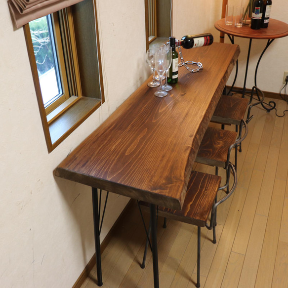 ｗ1565一枚板 ヒノキ カウンターテーブル   カフェ　cafe　店舗什器　ダイニングテーブルアンティーク風 8枚目の画像