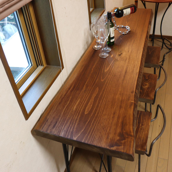 ｗ1565一枚板 ヒノキ カウンターテーブル   カフェ　cafe　店舗什器　ダイニングテーブルアンティーク風 7枚目の画像