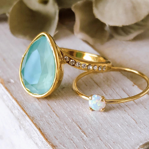 雫クリスタルミントグリーンリング】ゴールド 約13/15号 指輪・リング