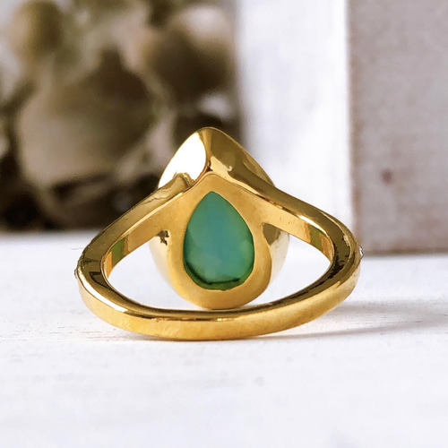 雫クリスタルミントグリーンリング】ゴールド 約13/15号 指輪・リング