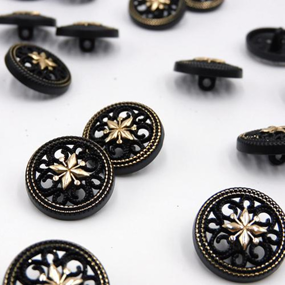 ブラック メタルシャンクボタン 18mm【 Romanesque / Gold 】3個 2枚目の画像