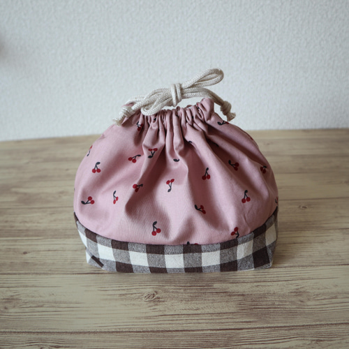 お弁当3点セット（さくらんぼ・チェック）お弁当袋・コップ袋