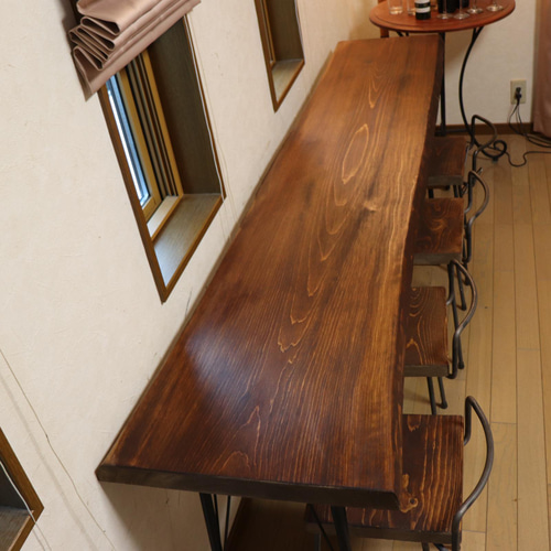 大型激安w2085一枚板ヒノキ カウンターテーブル カフェcafe