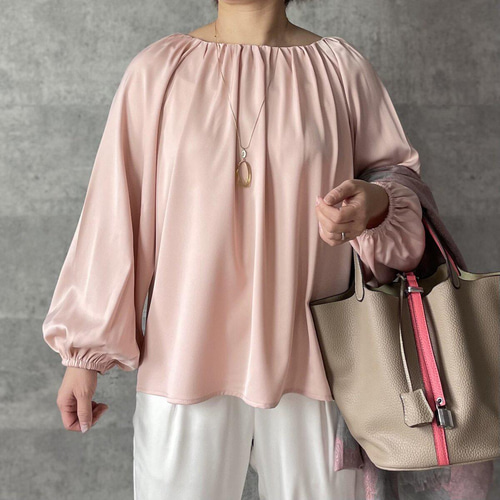 SALE 40%off□小柄S□微光沢とろみギャザーブラウス 桜ピンク SALE 40%off□小柄S□微光沢とろみギャザーブラウス 桜ピンク