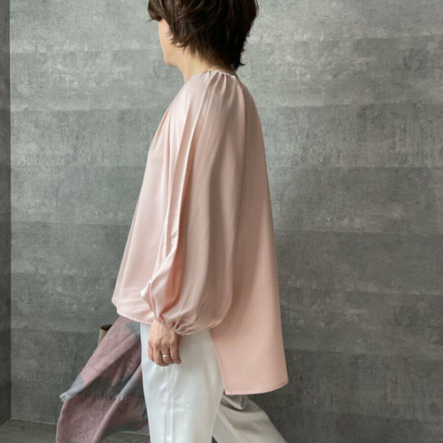 SALE 40%off□小柄S□微光沢とろみギャザーブラウス 桜ピンク SALE 40%off□小柄S□微光沢とろみギャザーブラウス 桜ピンク