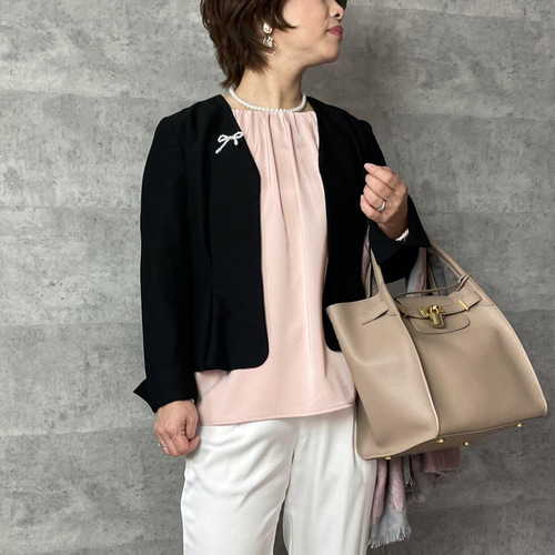 SALE 40%off□小柄S□微光沢とろみギャザーブラウス 桜ピンク
