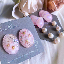 glass oval cherry blossoms Earrings 12枚目の画像