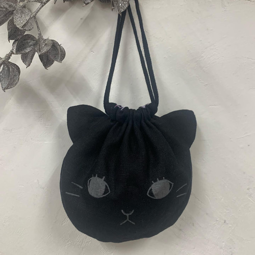 CAT IN DA HOUSE！】クロネコキンチャク バッグ 巾着 黒 猫 黒猫とお