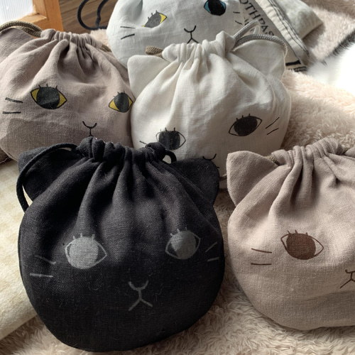 LivHeart ねこ肯定感 巾着 ぬいぐるみ巾着 猫 ねこ ポーチ 巾着