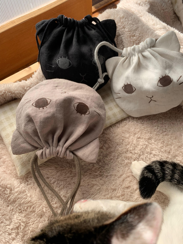 感謝価格　SALE 猫柄　巾着　おやつ入れ　小物入れ　人気　ハンドメイド 巾着袋 | 365Cat.Art ねこ巾着 全9種 猫 キャットフェイス 小物