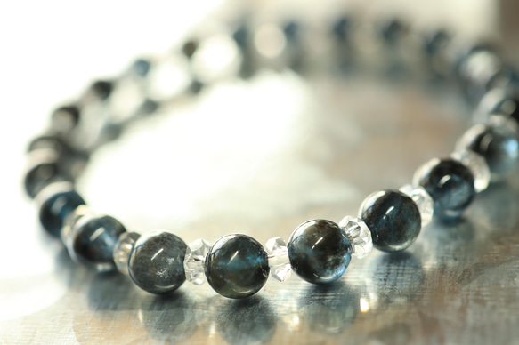 ☆プレミアムブレス☆…☆ブラックシラーアクアマリン：6ミリ＆水晶