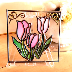 ステンドグラス風グラスアート飾り盾☆チューリップ☆Spring春 その他
