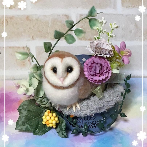 羊毛フェルト。メンフクロウ。フクロウ、インテリア 羊毛フェルト