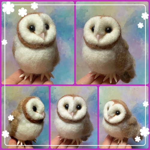 羊毛フェルト。メンフクロウ。フクロウ、インテリア 羊毛