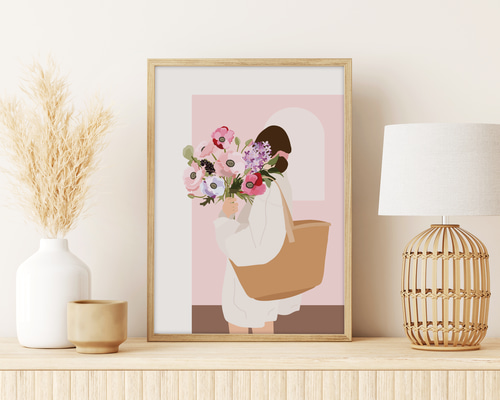 春のおしゃれイラスト ポスター / 花束 / ピンク / 海外風 / アート