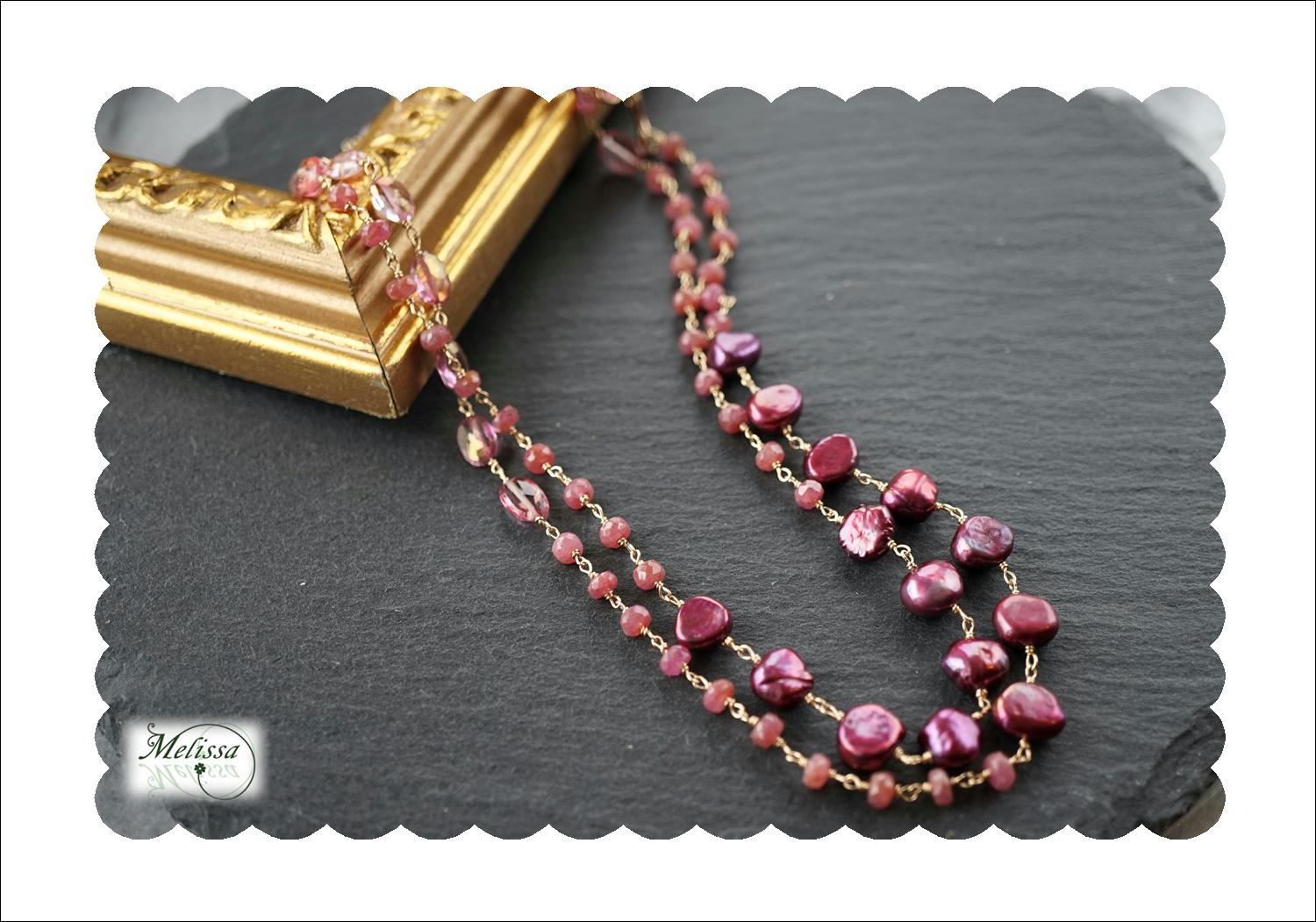 ピンクサファイアとピンクトパーズのロングネックレス