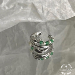 シルバー　ミニ淡水パールとグリーンビーズ　指輪　リング　ring フリーサイズ　 4枚目の画像