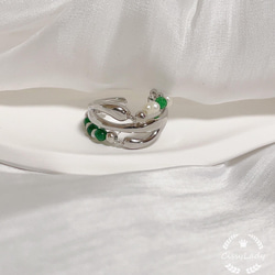 シルバー　ミニ淡水パールとグリーンビーズ　指輪　リング　ring フリーサイズ　 5枚目の画像