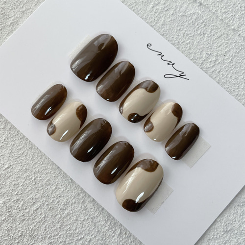 サイズオーダー】ネイルチップ ブラウン系 ニュアンスネイル  