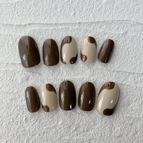 サイズオーダー】ネイルチップ ブラウン系 ニュアンスネイル  