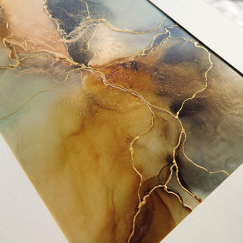 アルコールインクアートアクリル時計 ブラウン大理石柄 アルコールインクアートアクリル時計 ブラウン大理石柄