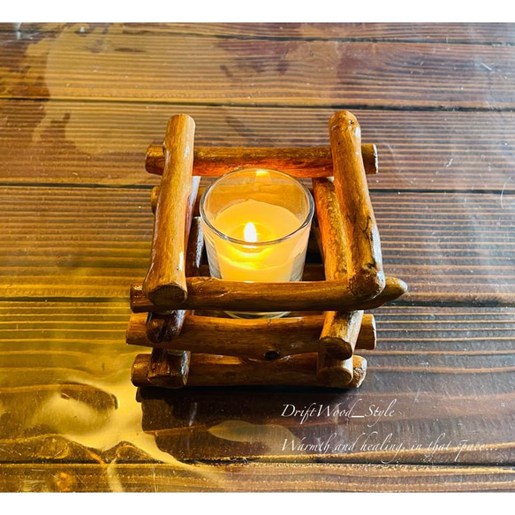流木インテリア 流木を組み合わせたシンプルなキャンドルホルダー 癒し アロマ 間接照明 キャンプ キャンドル付 N7 4枚目の画像