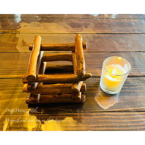 流木インテリア 流木を組み合わせたシンプルなキャンドルホルダー 癒し アロマ 間接照明 キャンプ キャンドル付 N7 6枚目の画像