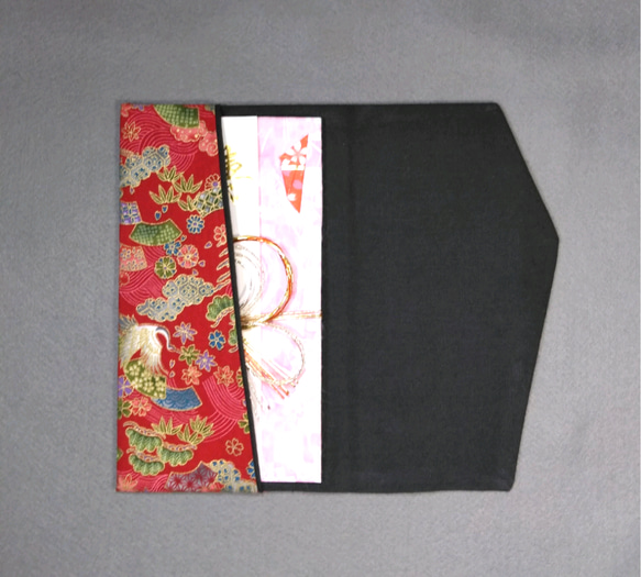 慶弔両用袱紗◆縁起◆鶴と富士山　赤 4枚目の画像