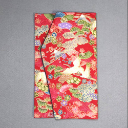 慶弔両用袱紗◆縁起◆鶴と富士山　赤 2枚目の画像