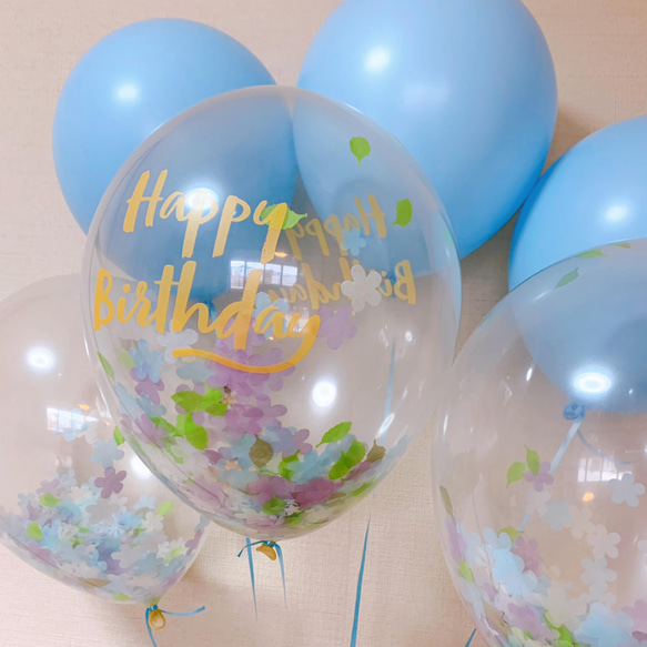 blue flowers birthdayコンフェッティバルーン6個セット 4枚目の画像