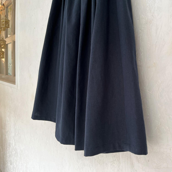 丈変更可 やわらかハーフリネンのミモレ丈ギャザースカート ネイビー nunono-03 11枚目の画像