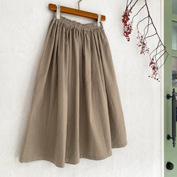 丈変更可 やわらかハーフリネンのミモレ丈ギャザースカート グレージュ nunono-03 7枚目の画像