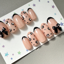 量産型 リボン 地雷 花 フレンチ ネイルチップ ネイルチップ（つけ爪