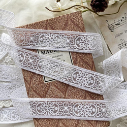 1m ロココ調 花 フラワー 刺繍 チュールレースブレード 真っ白 BK220108 ハンドメイド 手芸 素材 2枚目の画像