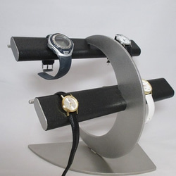 バレンタインプレゼント　ブラック革バンド専用三日月腕時計スタンド 　受注生産　No.170406 1枚目の画像
