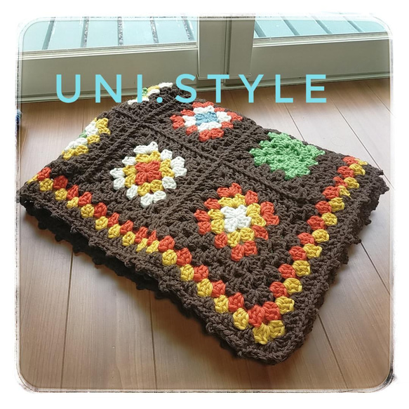 手編み♡モチーフ編み♡ブランケット♡レトロポップ♡薄茶 レトロポップ ブランケット その他インテリア雑貨 うに 通販