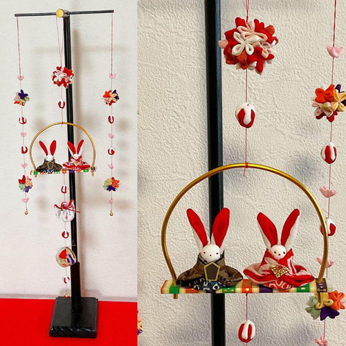 つるし飾り 3本 大 V お内裏さま ひな飾り 着物リメイク つるし雛