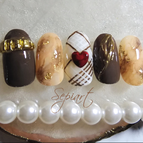 サイズオーダー♡オレンジ×いちごチョコネイルチップ マット つや size  