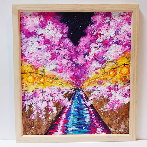 油絵 絵画 【夜桜の灯り】 絵画 HR 通販 13314220|Creema 油絵 絵画 【夜桜の灯り】 絵画 HR 通販 13314220|Creema