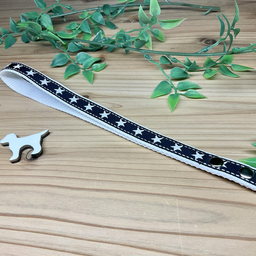 犬 首輪＆リードセット 星柄 スター ブラック ホワイト 小型犬